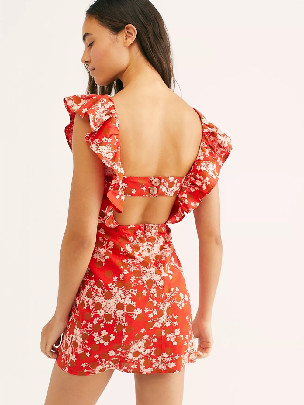 Free People Ruby Fiore Red Floral Ruffle Mini Dress Cotton Micro Polka Size 2